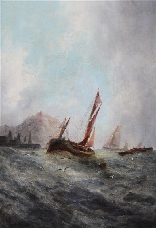 George Knight (19th C.) Fishing boats off the coast 14 x 10in.